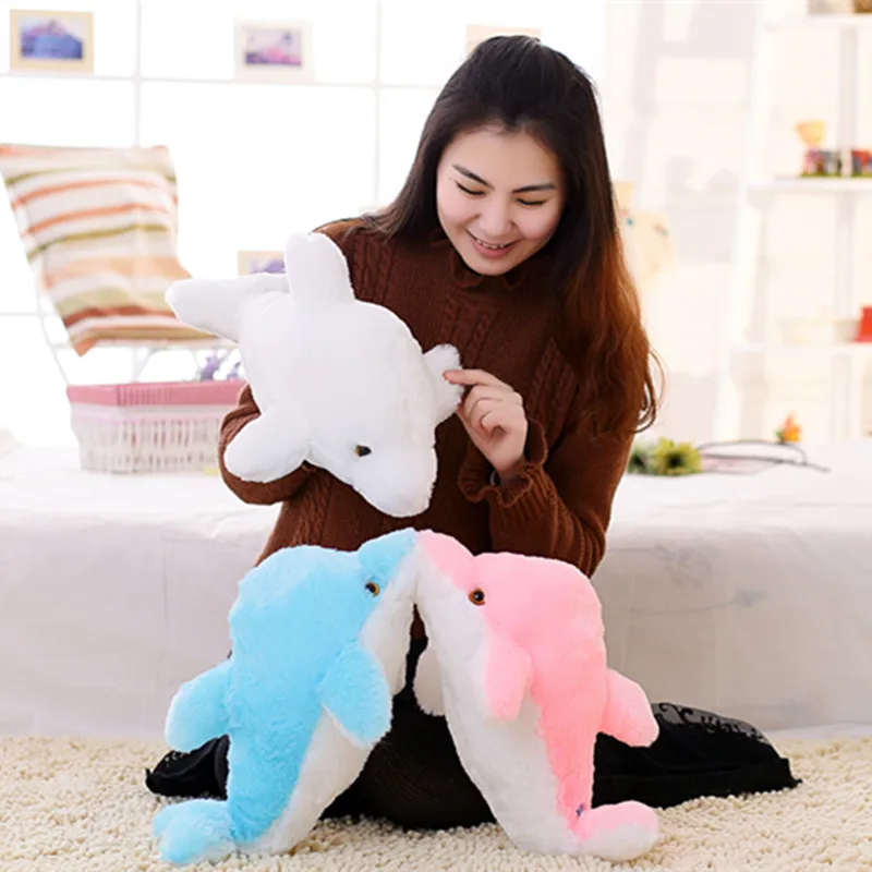 1pc 45cm Creative Luminous Plush Dolphin Doll Glowing Pillow LED Light Animal Toys Colorful Kids Children's Gift - купить по