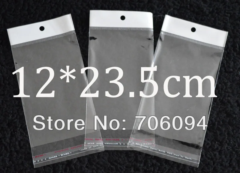 

FreeShipping 12*23.5cm,1000pcs/lot Clear Self Adhesive Seal Poly Opp Plastic Bag With Header ,Hole Jewelry Earring Packing bag