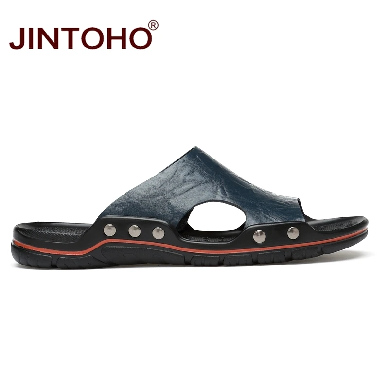 JINTOHO высококачественные мужские слиперы из натуральной кожи модные резиновые