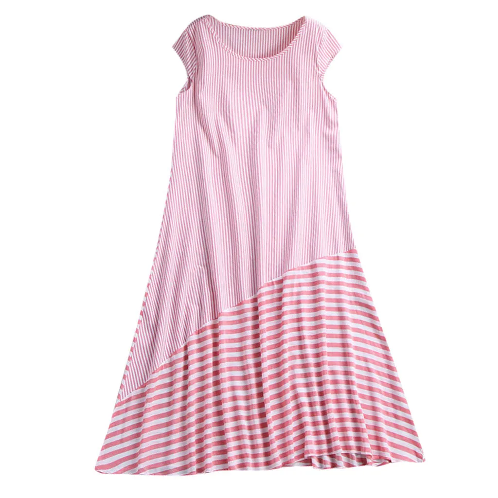 Летнее женское Полосатое Платье с принтом а силуэт круглым вырезом коротким