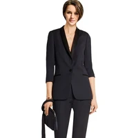 new black ladies spring autumn shawl lapel formal suits female office uniform slim formal trouser suit b59