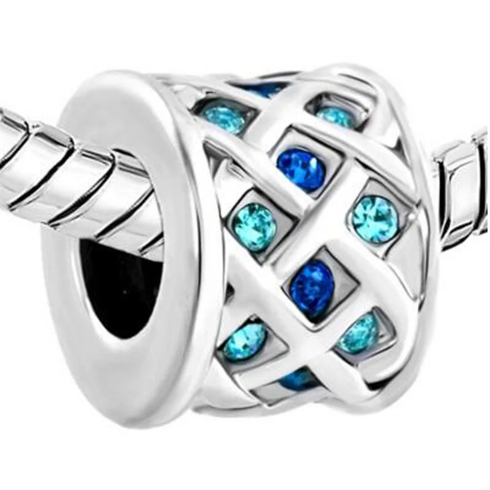 Слайд шарм Бесплатная доставка синие кристаллы Вязание барабан Шарм бусины