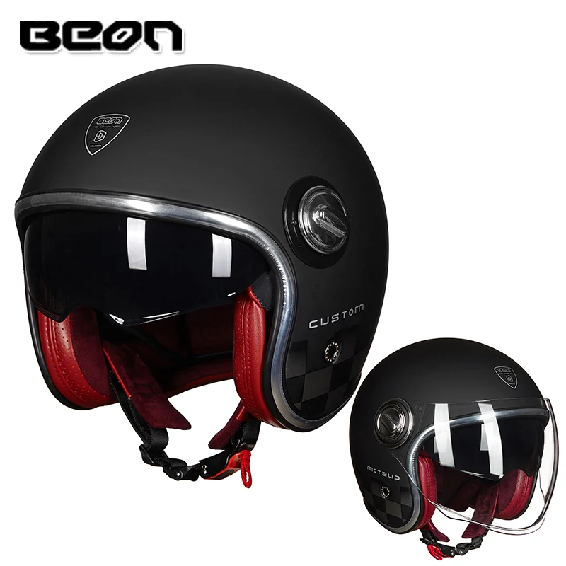 BEON B 108A мотоциклетный шлем винтажный 3/4 открытый ретро двойной объектив скутер