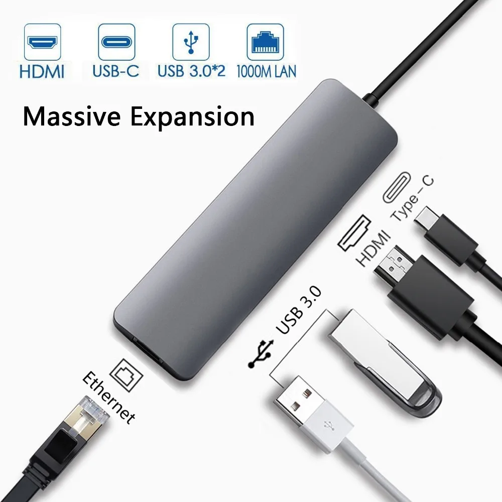Док станция с Тип C разъем HDMI RJ45 USB Мощность доставки хаб для ноутбуков Macbook Pro hp DELL