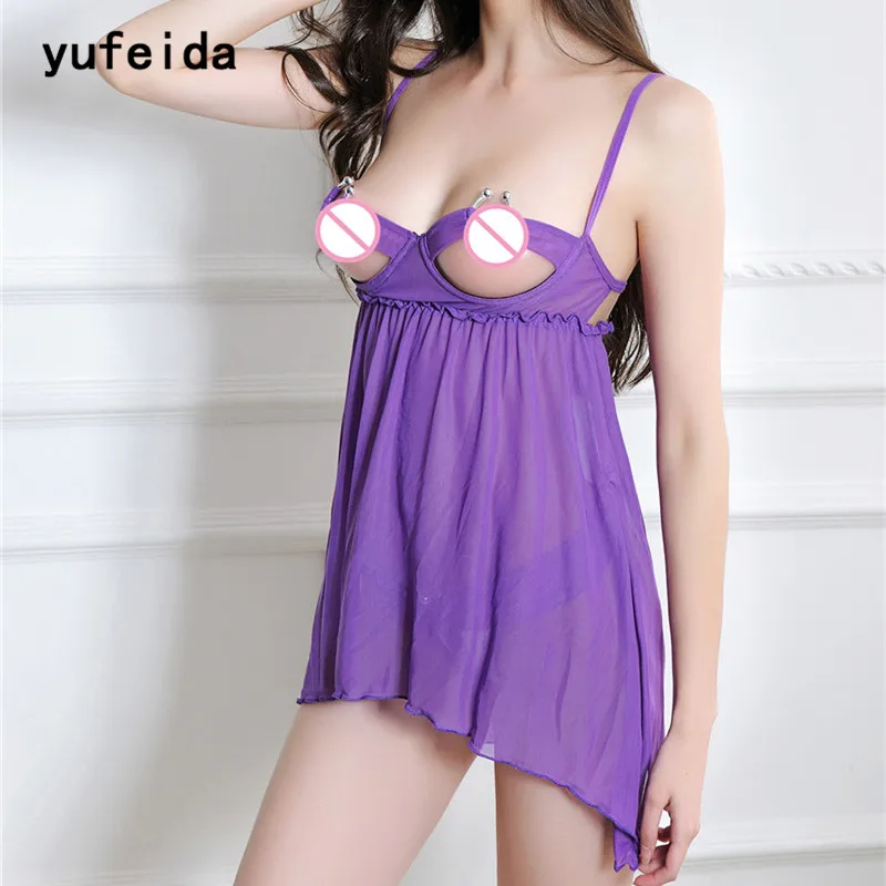 YUFEIDA сексуальное женское нижнее белье открытая грудь Babydoll Кружева ночные рубашки