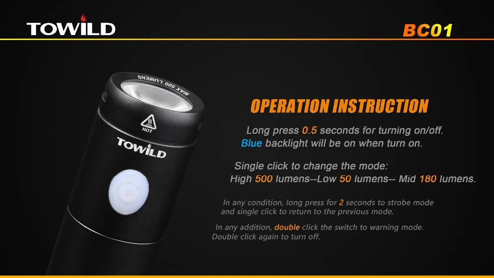TOWILD BC01 CREE XP-G2 S3 LED 500 lumens USB Rechargeable LED Bike Bicycle light