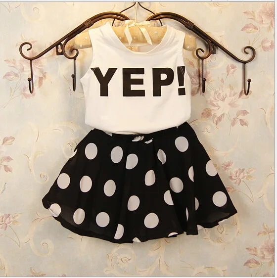 Детский летний комплект из футболки и юбки в горошек на возраст 2-11 лет | Мать