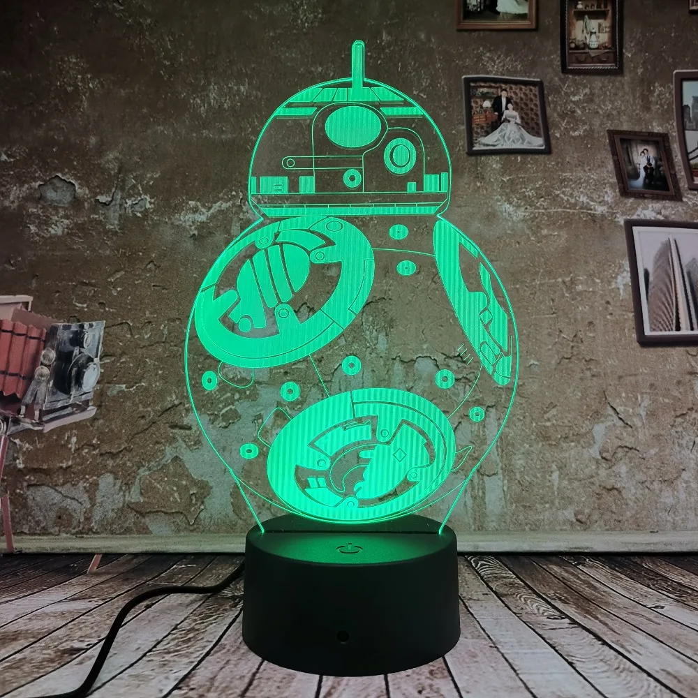 Крутые 3D BB8 7 градиентные Авто цветные иллюзионные огни Звездные войны