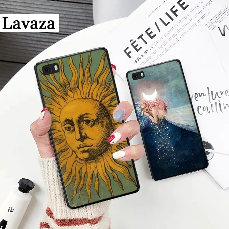 Черный силиконовый чехол с изображением Солнца и Луны для huawei P8 Lite P9 Mimi P10 P20 Pro P Smart Z P30