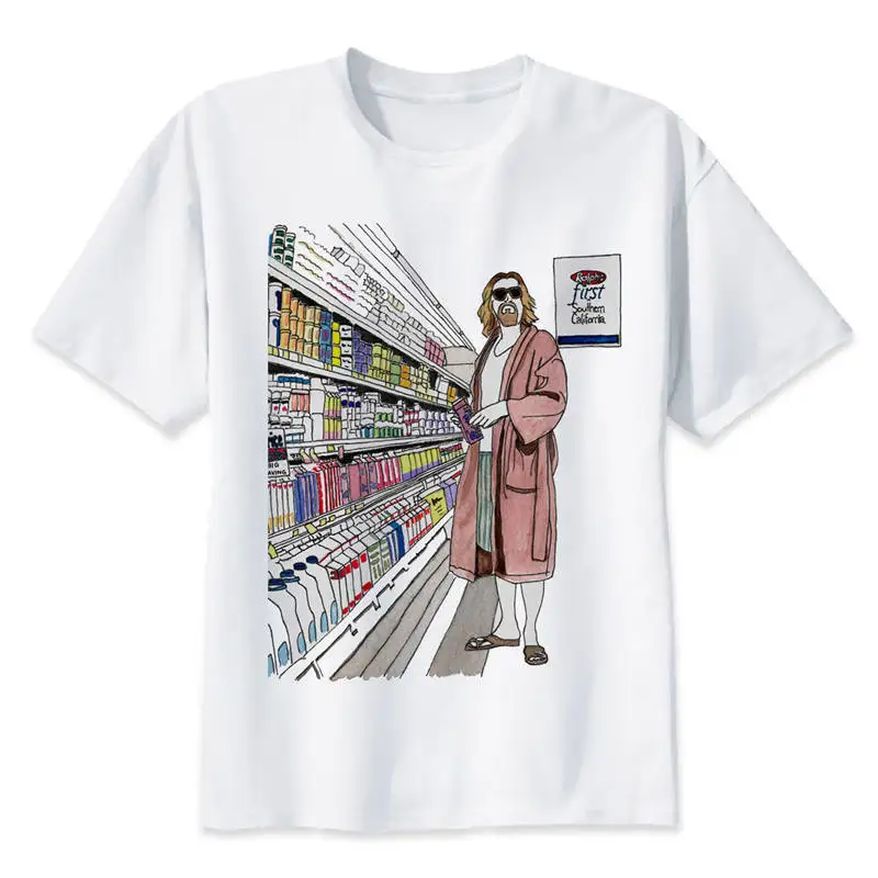 Мужская белая футболка с принтом the big lebowski классная из мультфильма M8065 2017|men tees|t