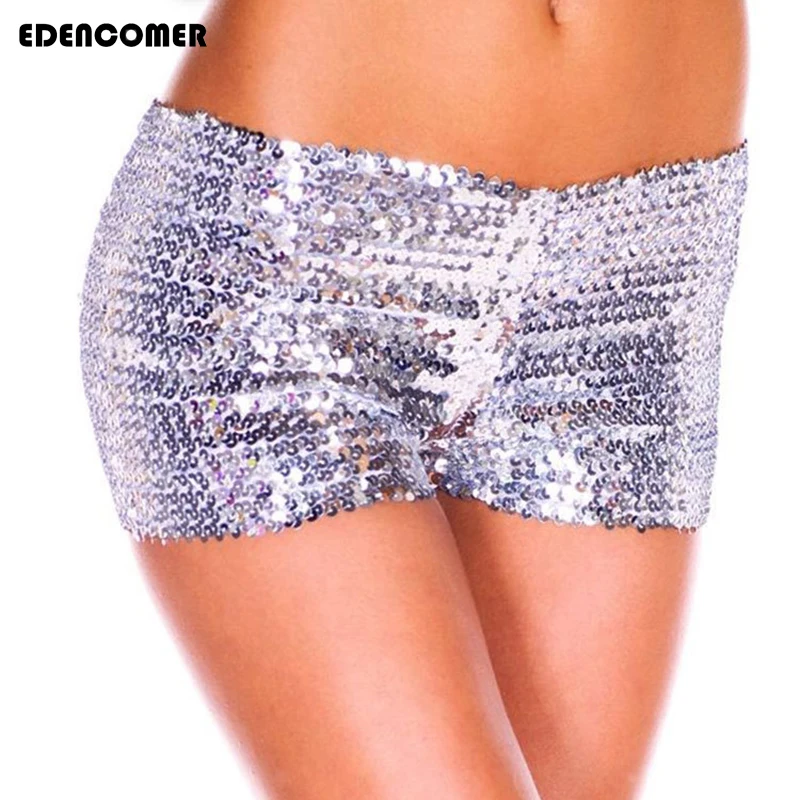 Сексуальные женские шорты с блестками летние однотонные обтягивающие из хлопка