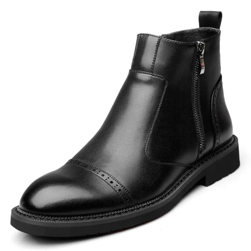 

British style design men's fashion black chelsea boots gentleman ankle boot genuine leather brogue shoes carved bullock shoe man