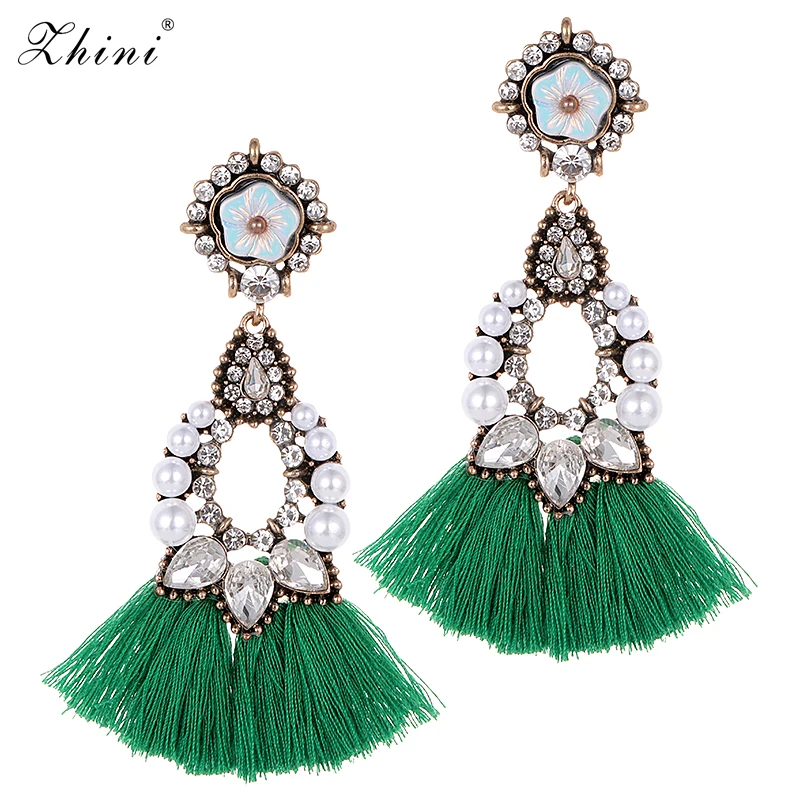 ZHINI New Fashion Jewelry Bohemian Luxury Simulated Pearl Wedding Women Statement Earrings Tassel Drop Dangle Wholesale | Украшения и