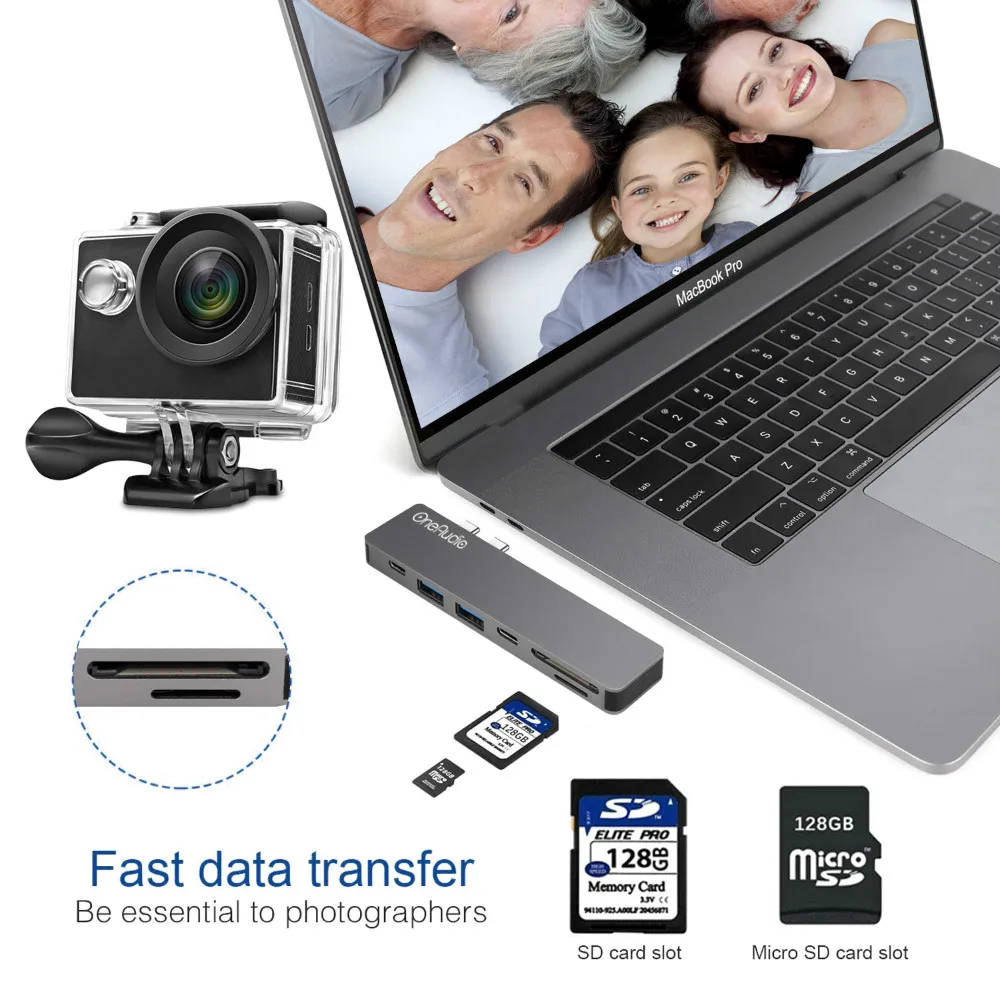 7 в 1 двойной USB 3 Type-C концентратор для HDMI USB-C PD адаптер питания Thunderbolt C Macbook с 0 TF SD