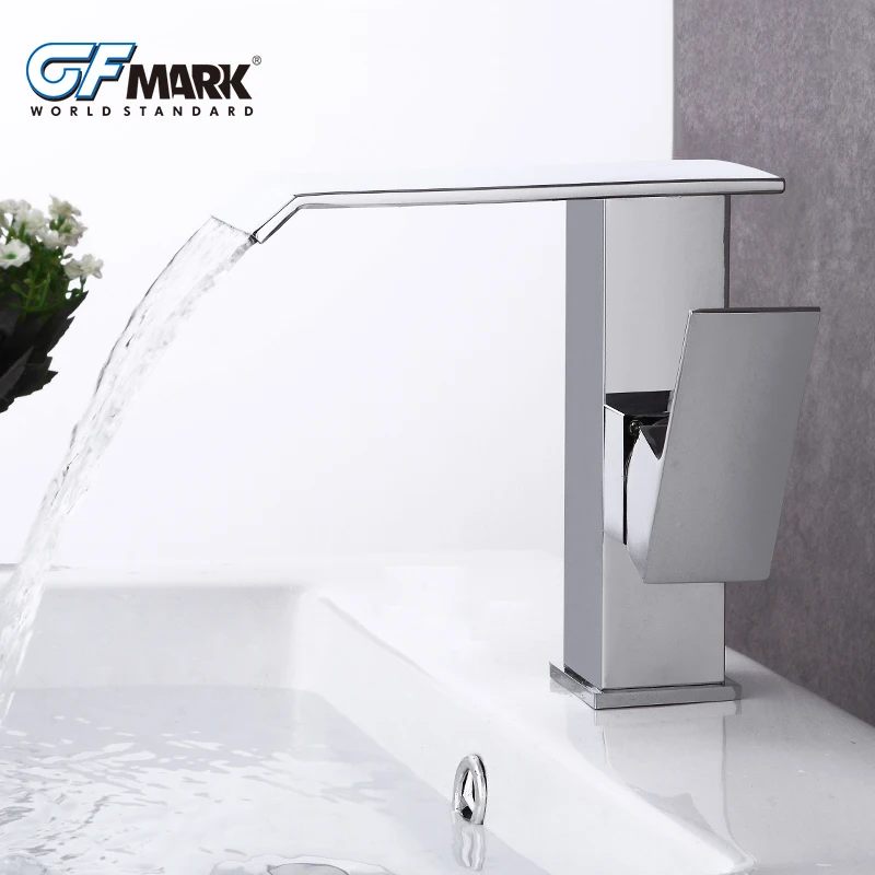 

Basin Faucet Brass Black Waterfall Bathroom Sink Faucet Single Handle Big Square Lavatory Deck Hot Cold Mixer Tap Crane 3105