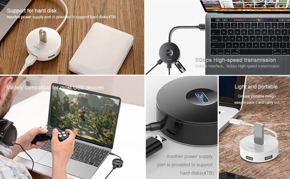 Baseus usb-хаб USB C для нескольких портов USB3.0 USB 3,0 type C концентратор разветвитель для Macbook Pro Air PC компьютер USB-C type-C HAB адаптер