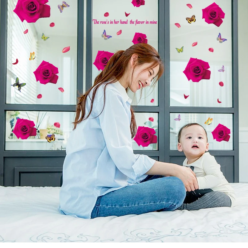 Flower Rose Love Photo Frame Bedroom Living Room Bathroom Window Door Furniture Wall Stickers Removable Decals Decor Mural dc18 | Дом и сад