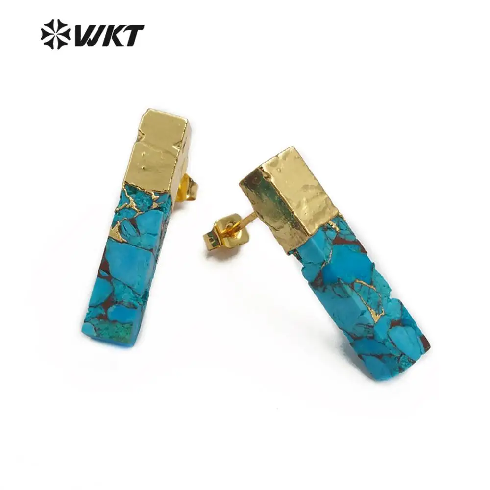 WT-E548 Серьги с натуральной синей прожилкой и бирюзой в форме прямоугольной формы