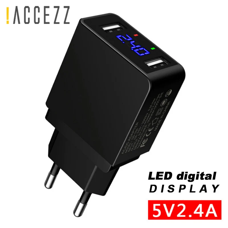 ! Accezz светодиодный Дисплей Dual USB телефона Зарядное устройство для розетки ЕС 5В 2.4A