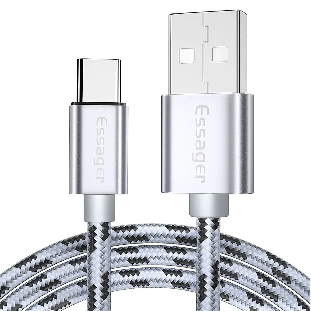 Silver Essager 3A usb type-C кабель 3 м кабель передачи данных для быстрой зарядки для samsung S9 S8 huawei Xiaomi Lg One plus 5 6 t USB C кабели зарядного устройства - Цвет: Silver