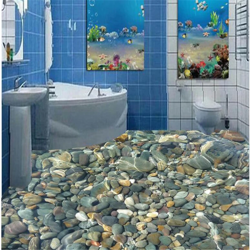 

beibehang realistic water pebble floor tiles 3d flooring waterproof self - adhesive floor painting wallpaper coated Wall paper