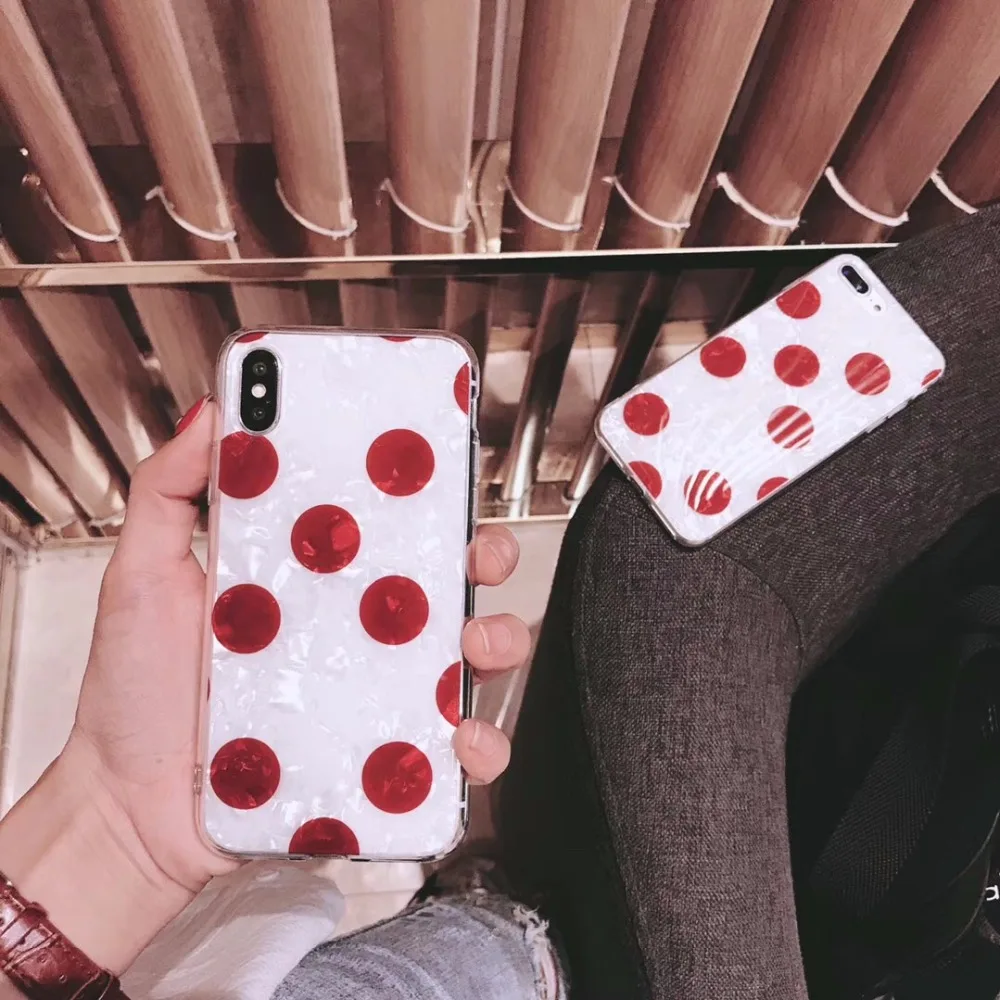 BINYEAE моды волна Dot Pattern чехол для телефона iPhone 6 6S plus 7 8 X Простой красный белый