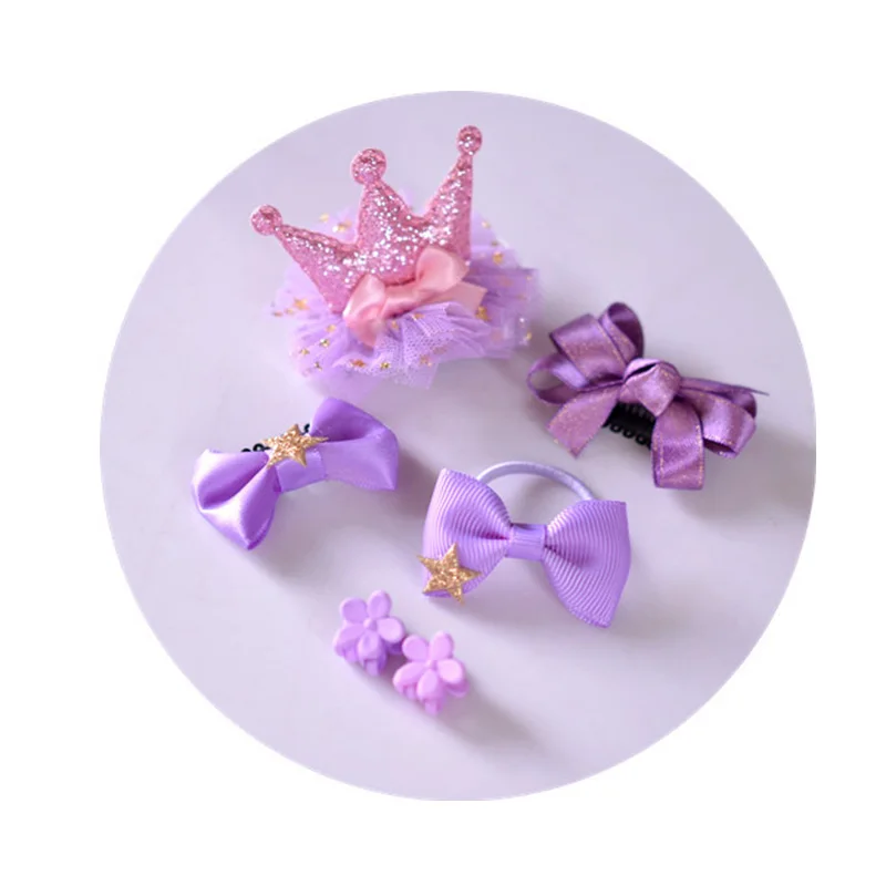 purple 6 шт./компл. милые с бантом из ленты; цветок шпильки для волос заколки детские аксессуары для волос для маленьких девочек Головные уборы зажим для волос Веревка Мода - Цвет: purple