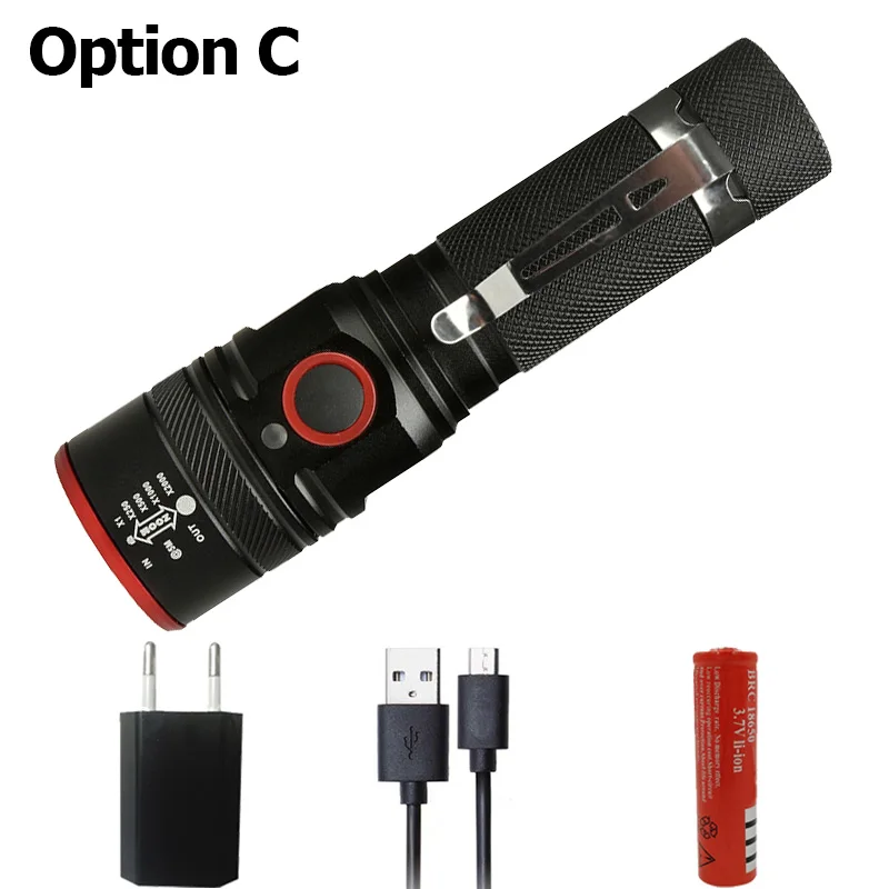 Litwod Z201511 3000лм USB Перезаряжаемый Фонарик XML-T6 светодиодный фонарик масштабируемый 4 режима фонарь для 18650 с usb-кабелем для кемпинга - Испускаемый цвет: Option C