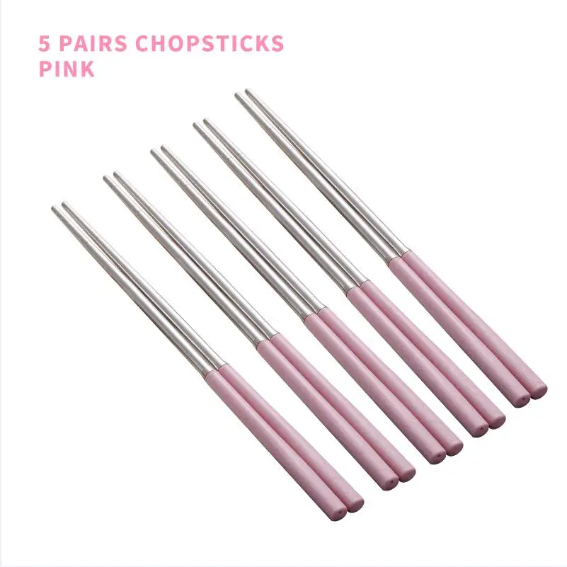 5 Pairs All Pink Worthby 4 пар/компл. китайская палочка для еды многоразовые 304 Нержавеющая сталь набор палочек для еды с пшеничной соломы ручка Еда суши палка - Цвет: 5 Pairs All Pink
