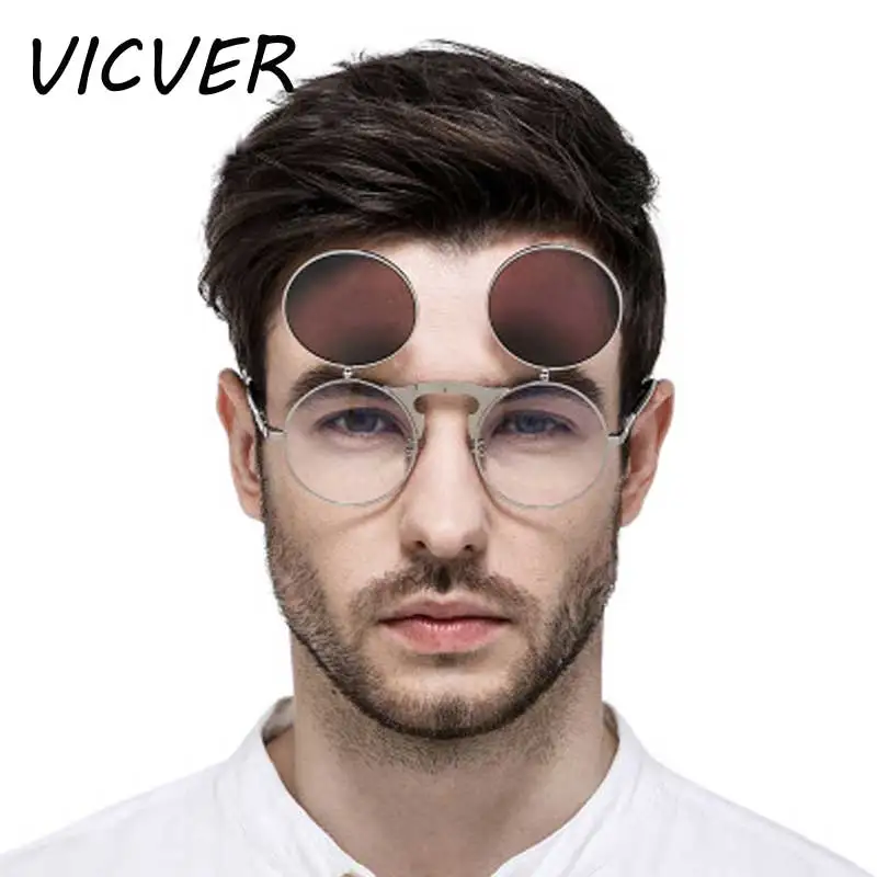 Солнцезащитные очки с Откидывающейся Крышкой паровые панк мужские круглые