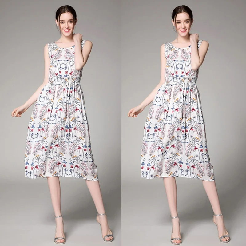 ZH Винтаж платье 2018 новые летние с круглым вырезом без рукавов Vestidos Для женщин