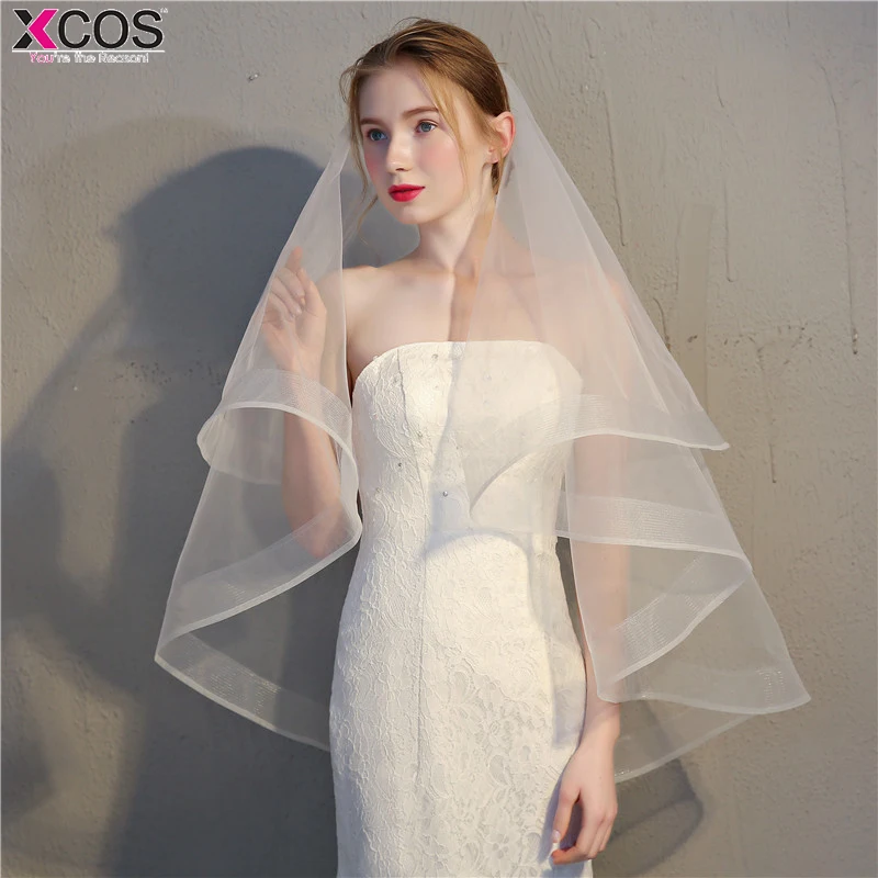 Simple Two Layers Short Tulle White Wedding Veils 2019 Ivory Bridal Veil for Bride Mariage Accessories Comb | Свадьбы и торжества