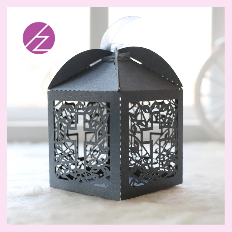 100 шт./лот перламутровая бумага лазерная резка крест Распятие свадебные конфеты