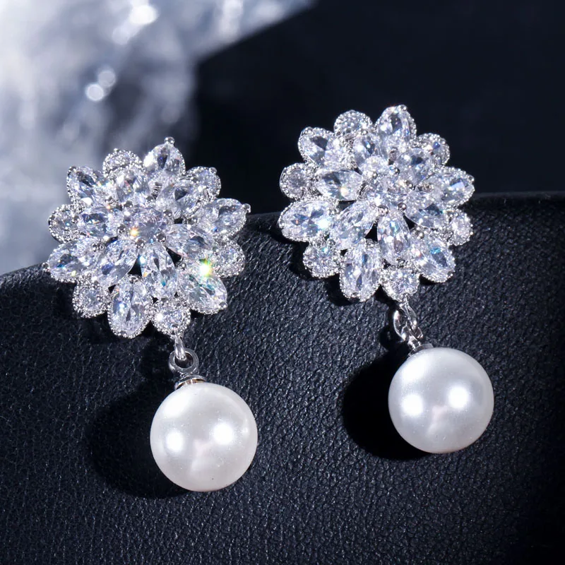 Женские серьги подвески с фианитами жемчугом|drop earrings|earrings designerearrings fashion |