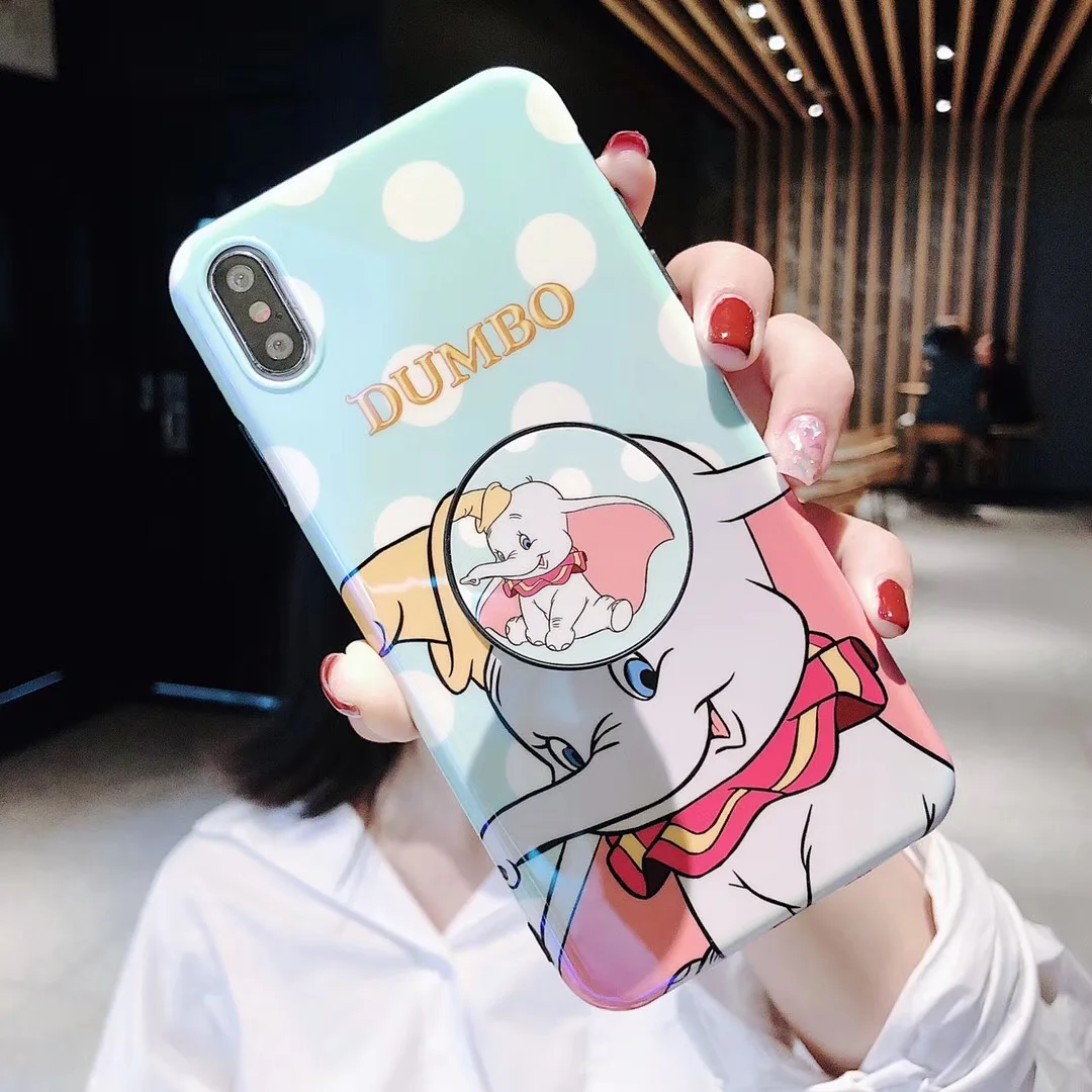 Cartoon Anime fly elephant holder stand phone case For iphone Xs MAX XR X 6 s 7 8 plus Blu-ray couple soft back cover |