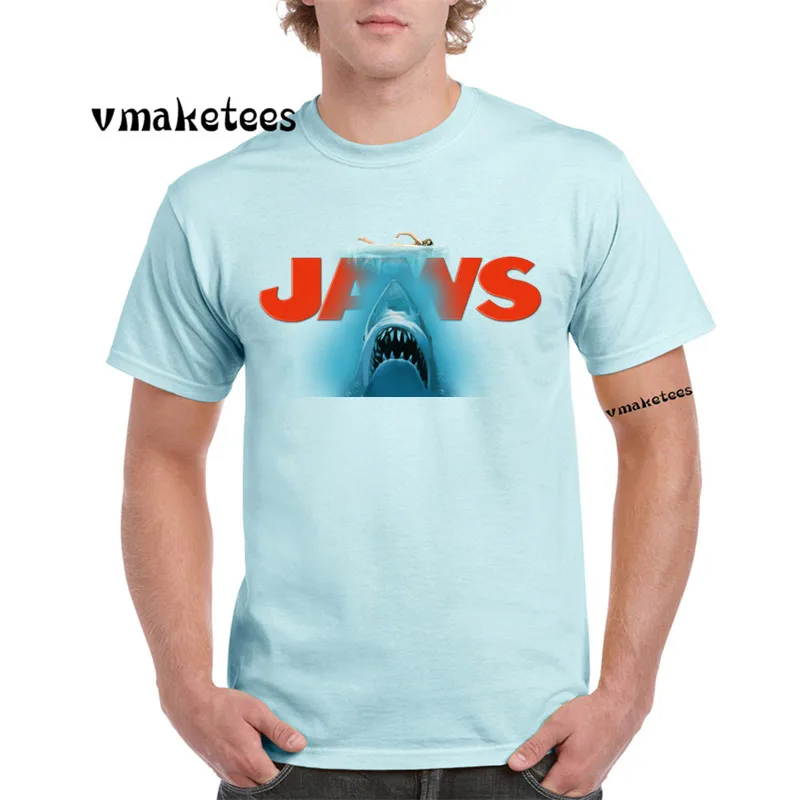 Jaws Movie Vintage Poster T-shirt O-Neck Short sleeves Casual Homme Hipster Shark T Shirt GMT712 | Мужская одежда