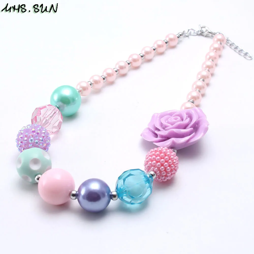 MHS.SUN Newest fashion baby flower beads necklace cute bubblegum chunky for kids girls jewelry chain 1pc | Украшения и аксессуары