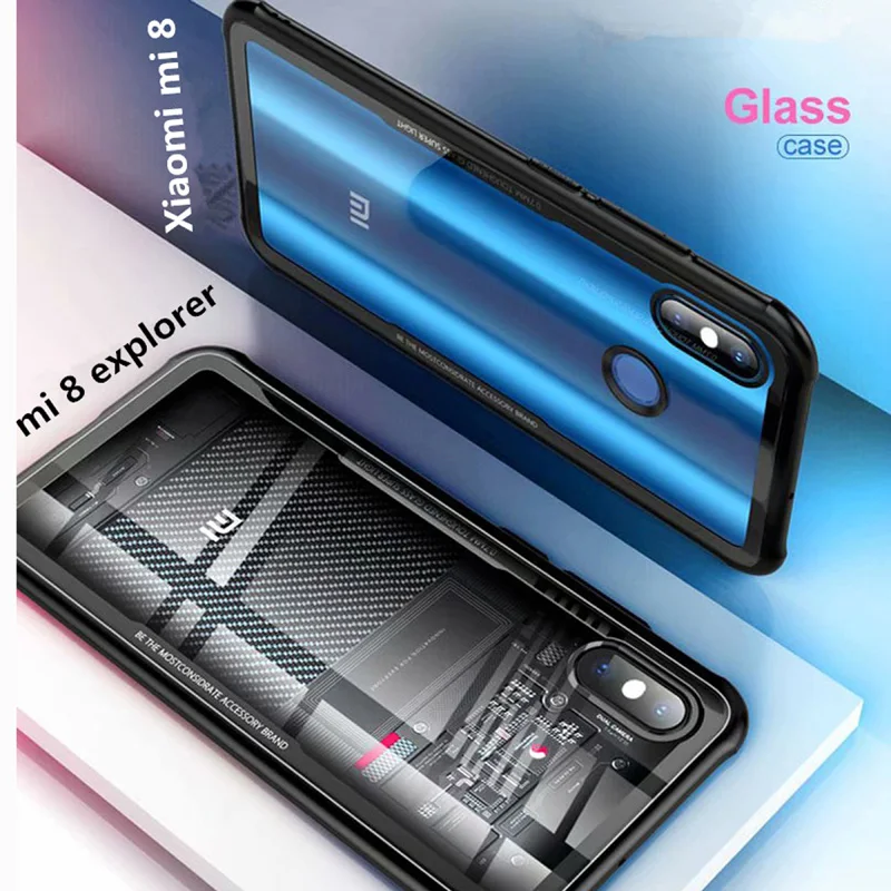 Tempered Glass Case For Xiaomi Mi8 Mi 8 Explorer Edition Back Cover Soft TPU Frame Hard Phone Cases |
