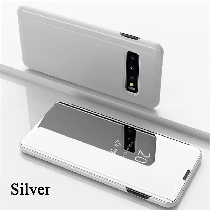 Зеркальное окошечко, чехол для samsung Galaxy S10 S9 S8 плюс 5G S10E Note 8 9 10 Pro A10 A20 A30 A50 A70 A10E A20E кожаный чехол с откидной крышкой - Цвет: Silver