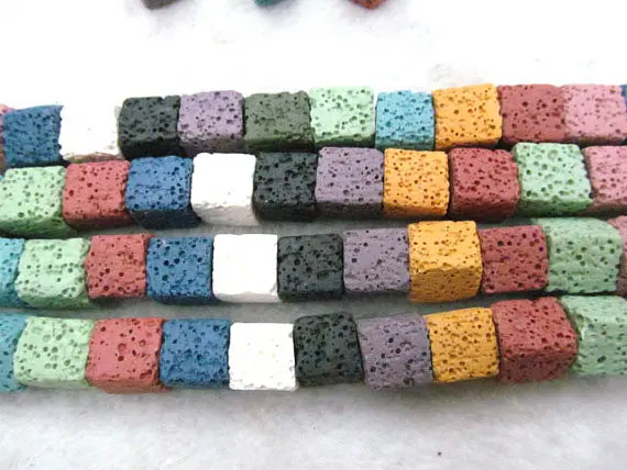

batch 5strands 8 10 12 14mm Lava Volcanic Gem Cubic Box White Black Yellow Blue Green bead