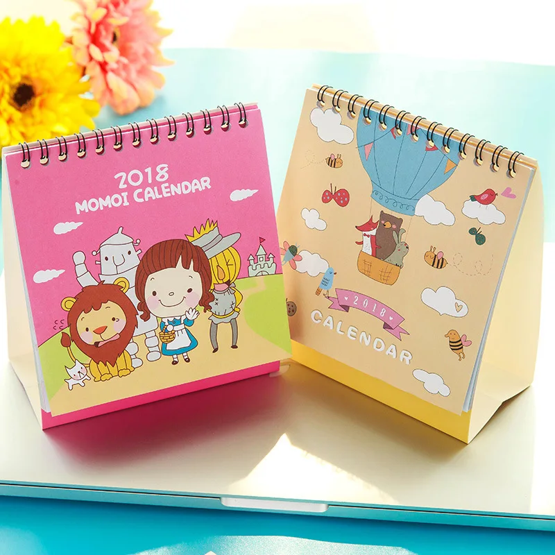 Coloffice 2018 мультяшный милый мини настольный бумажный календарь для девочек двойной