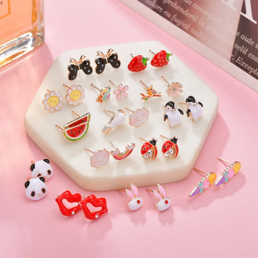 MissCyCy милые микс стиль сова облако цветы мороженое Радуга серьги гвоздики для
