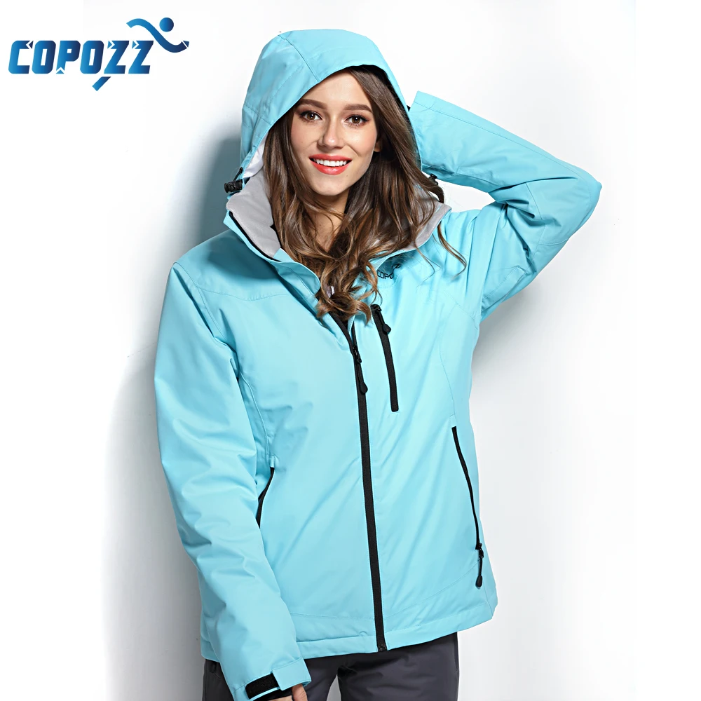 COPOZZ Ski Jacket Women Snowboard Jacket Ski Coat Female Winter Outdoor Warm Waterproof Windproof Breathable Clothes Hooded