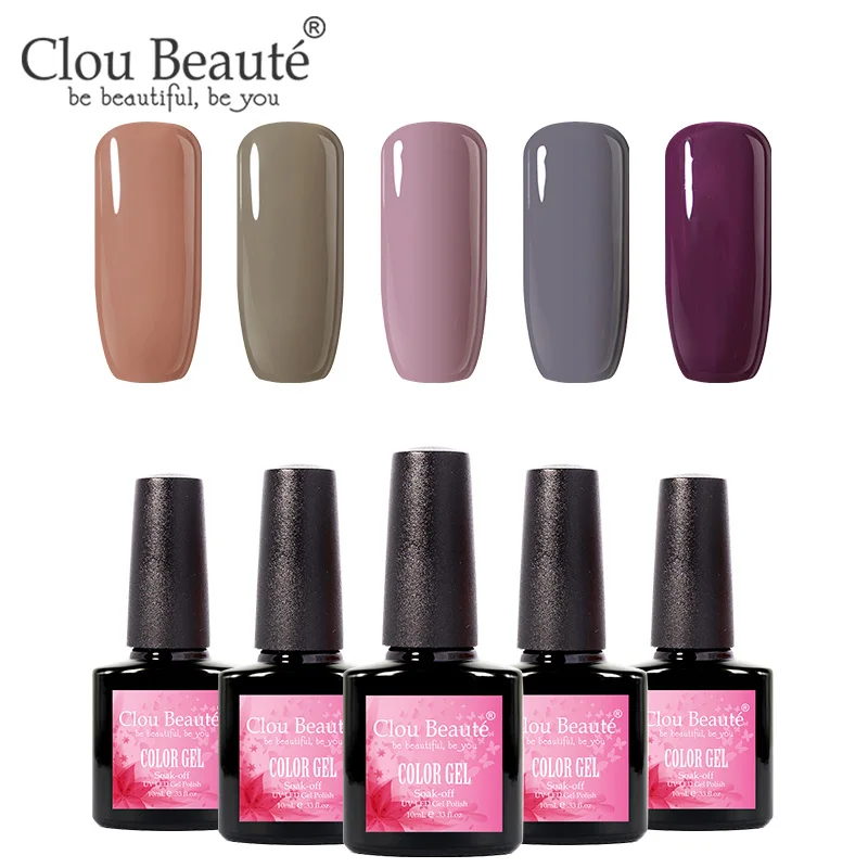 Clou Beaute Гель-лак для ногтей Полупостоянный УФ набор гель-лаков для ногтей Базовое покрытие верхнее покрытие Гель-лак 10 мл УФ/светодиодный Гибридный гвоздь искусство - Цвет: 10ml-5pcs-05