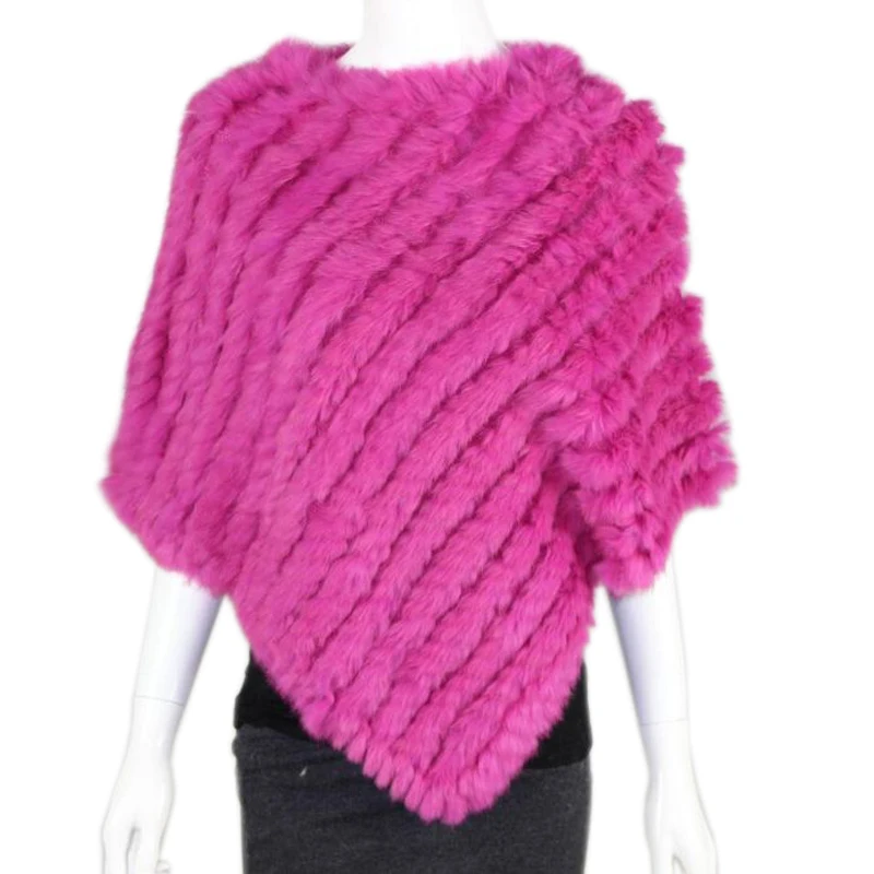 Женское пончо ручной работы из натурального кроличьего меха Вязаная Шаль пальто