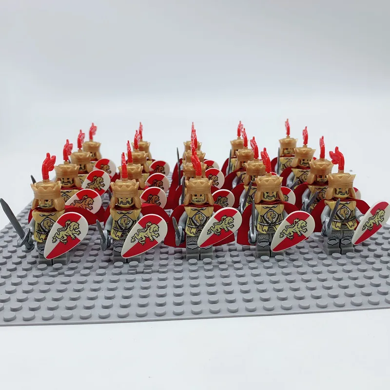 9809A 20PCS 20 шт. строительные блоки игрушки Дети средневековый замок Красный Лев Золотая Корона Рыцари король Solider щит меч - Цвет: 9809A 20PCS