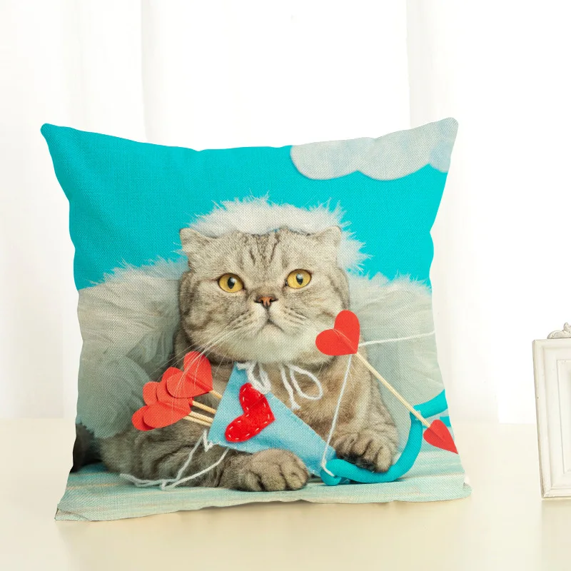 Женская льняная наволочка с рисунком смешного кота декоративная для