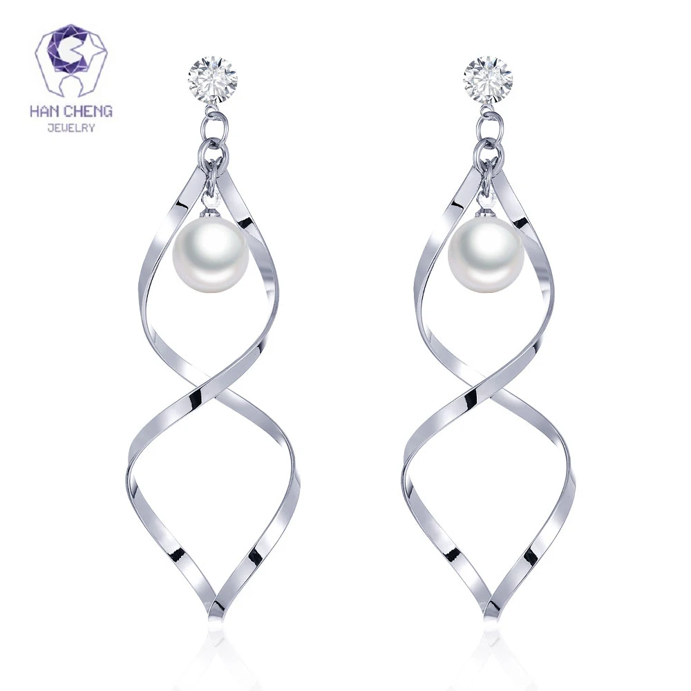 HanCheng Новые висячие спиральные Серебряные длинные серьги жемчуг/горный хрусталь