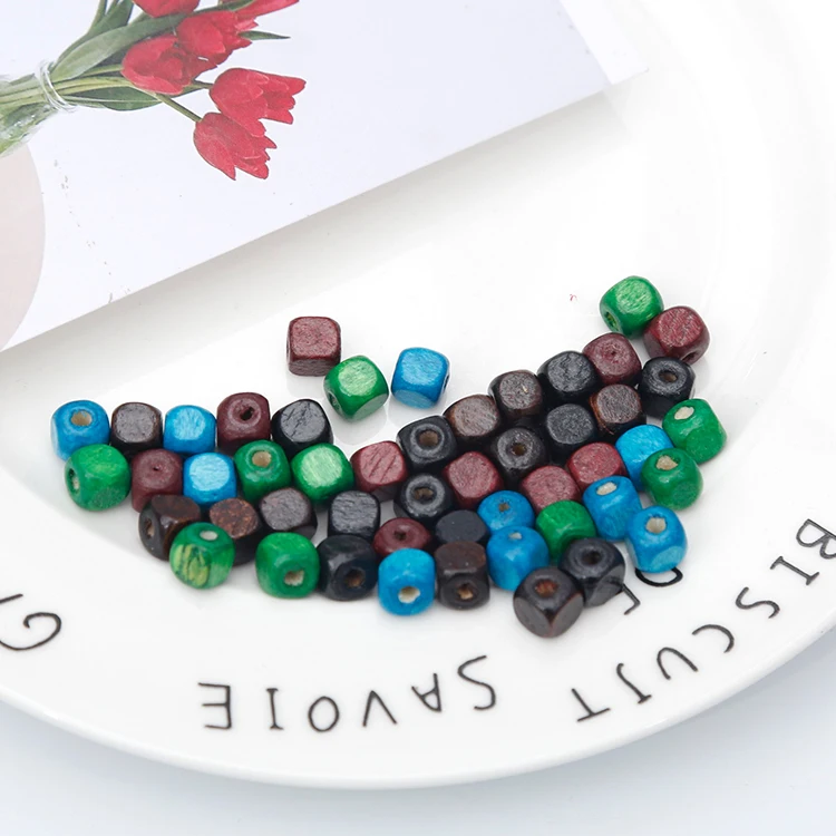 Маленькие квадратные двойные отверстия твердые деревянные бусины Сделай Сам