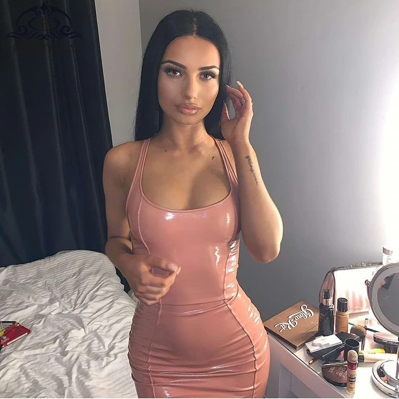 Женское облегающее платье из искусственной кожи Parthea мини без рукавов с открытой